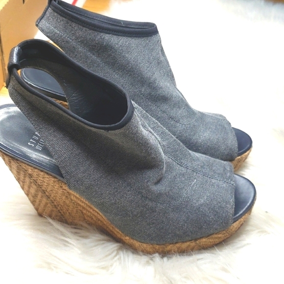Stuart Weitzman Glover Stretch Wedge Sandal,  Gray  Denim 9 - Picture 5 of 14